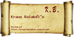Kraus Balabán névjegykártya