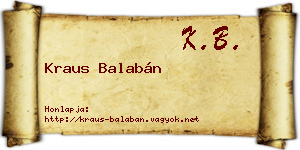 Kraus Balabán névjegykártya